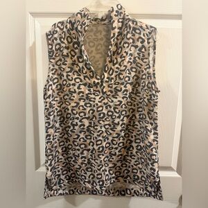 Leopard Print Sleeveless V-Neck Tank Top in Beige and Black
